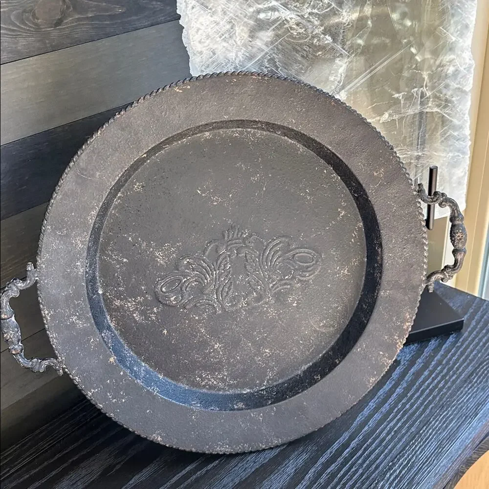 Gorgeous Vintage metal tray grey black brown design found in Grandma‘s attic